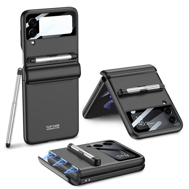 Samsung Galaxy Z Flip 4 Phone Case with Pen, Camera Screen Protector Magnetic Hinge Protection