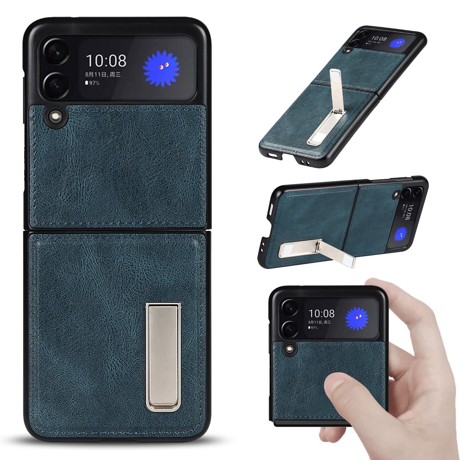 Samsung Galaxy Z Flip 3 Ultra Slim Leather Case with Kickstand-popmoca-Mobile Phone Cases 