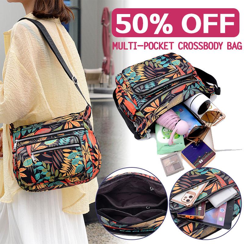 Flower Multi-Pocket Large Capacity Waterproof Nylon Ladies Messenger Bag-popmoca-Crossbody Bags 