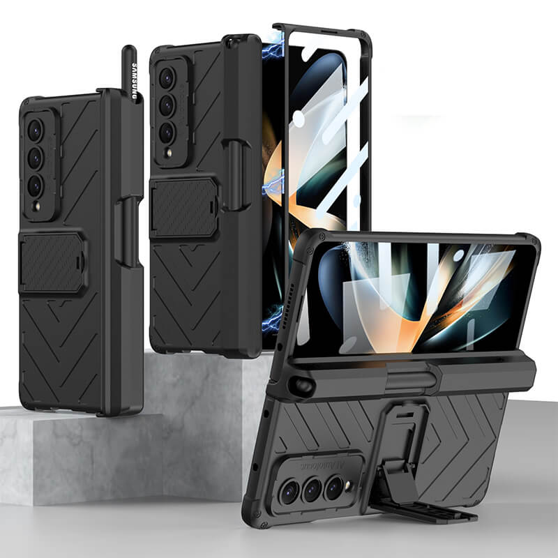Samsung Galaxy Z Fold 4 Case With Sliding Cover Pen Slot and Magnetic Hinge Protection