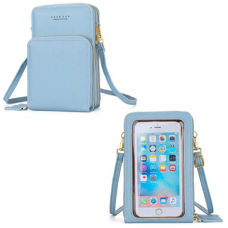 Tri-pocket Touch Screen Cell Phone Crossbody Phone Bag Wallet Cell