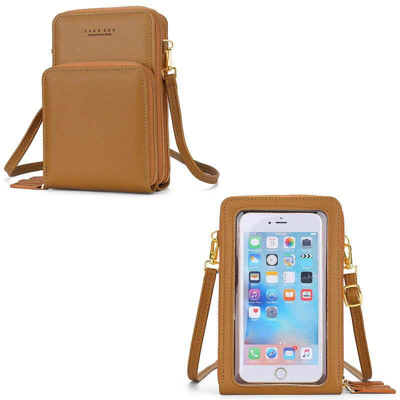 Tri-pocket Touch Screen Cell Phone Crossbody Phone Bag Wallet Cell Phone Wallet Purse-popmoca-Crossbody Phone Bags 