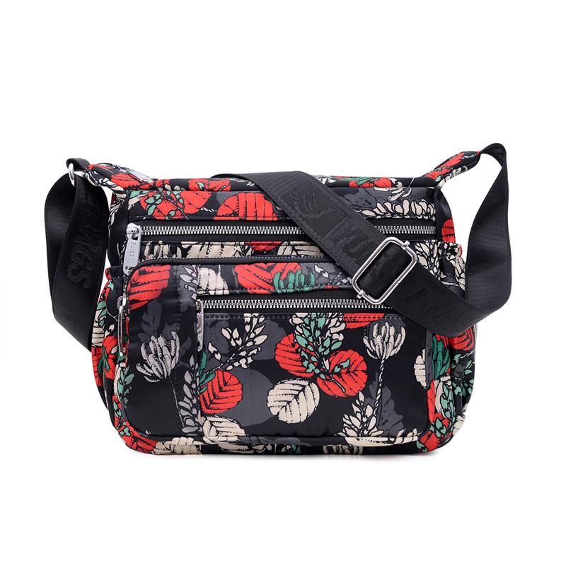 Flower Multi-Pocket Large Capacity Waterproof Nylon Ladies Messenger Bag