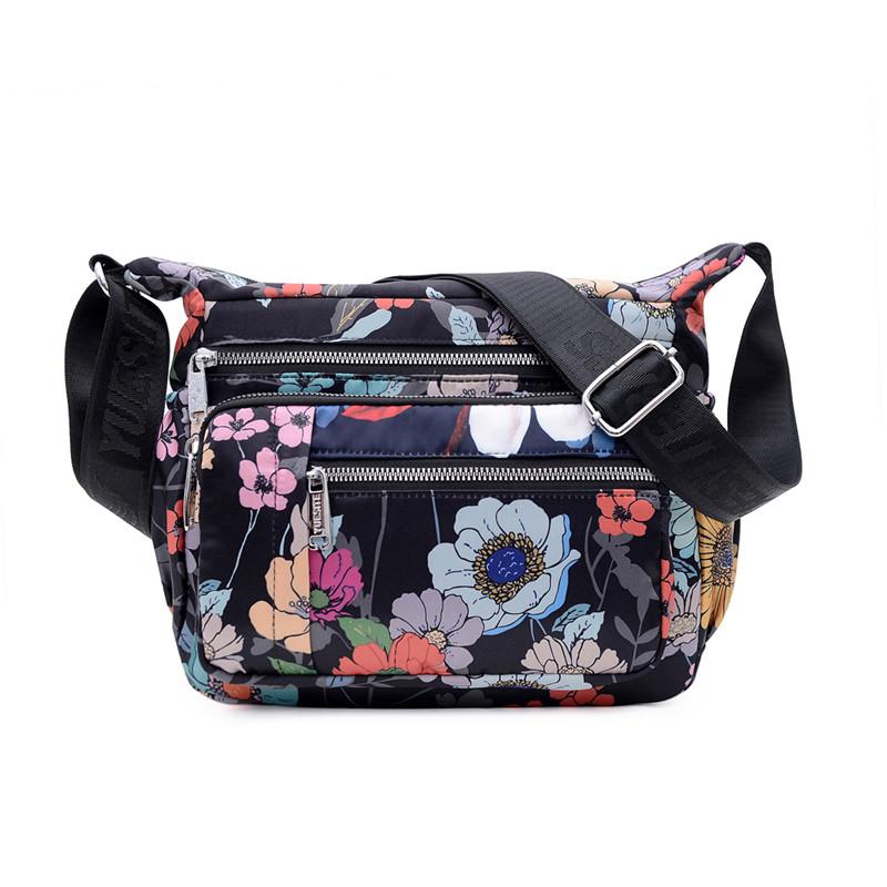 Flower Multi-Pocket Large Capacity Waterproof Nylon Ladies Messenger Bag