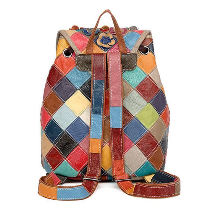 Genuine Leather Anti-theft Multicolor Flower Backpack-popmoca-Backpacks 