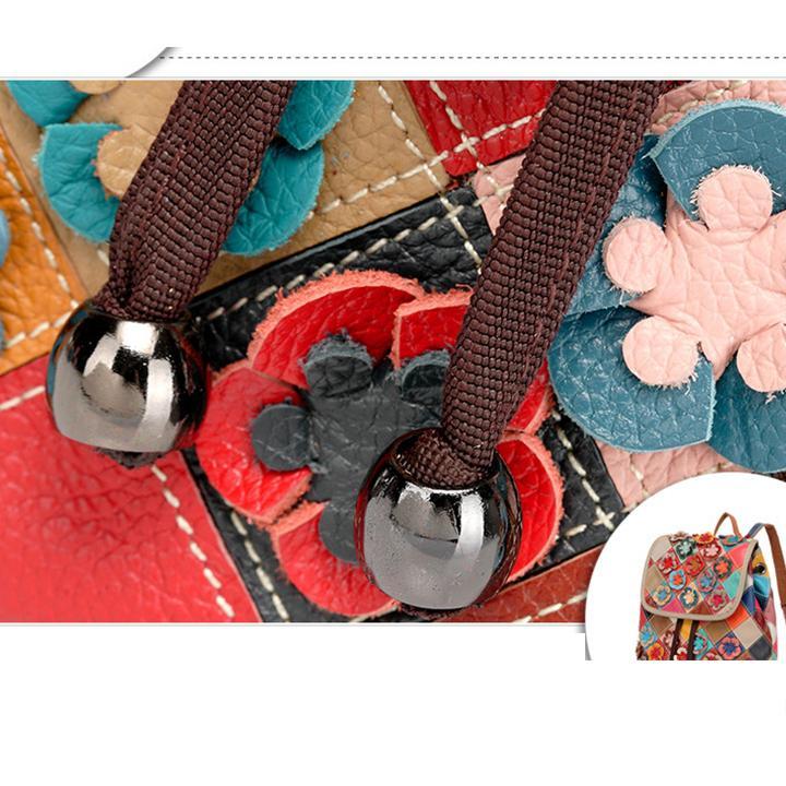 Genuine Leather Anti-theft Multicolor Flower Backpack-popmoca-Backpacks 