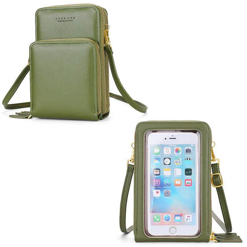 Tri-Pocket Touch Screen Cell Phone Crossbody Phone Bag Wallet Cell Phone Wallet Purse, Green