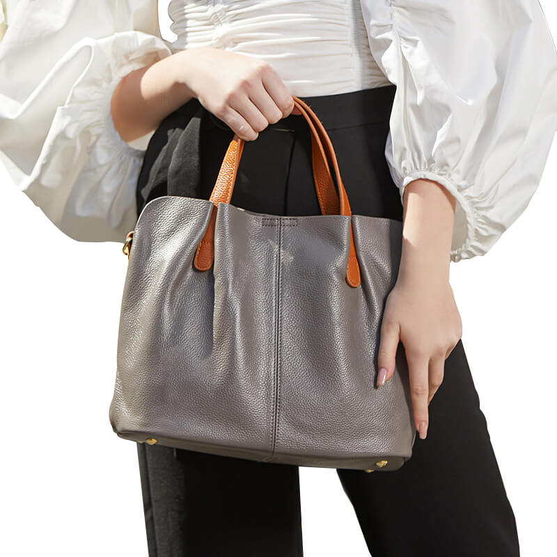 Women Genuine Leather Satchel Handbag Shoulder Bag Popmoca-popmoca-Handbags 