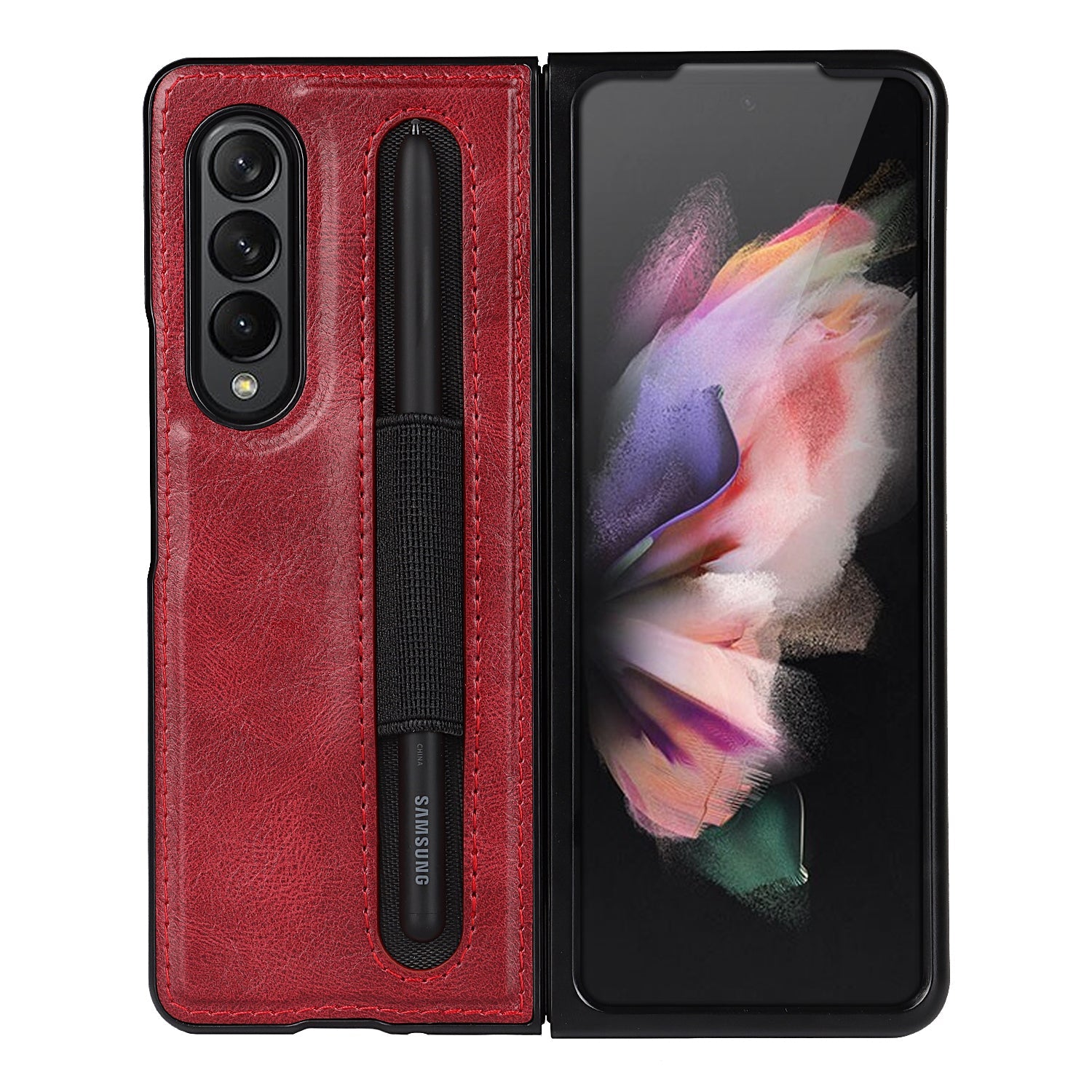 Samsung Galaxy Z Fold 3 Ultra Slim Leather Case with S-Pen Holder ( S-pen Not Included)-popmoca-Mobile Phone Cases 