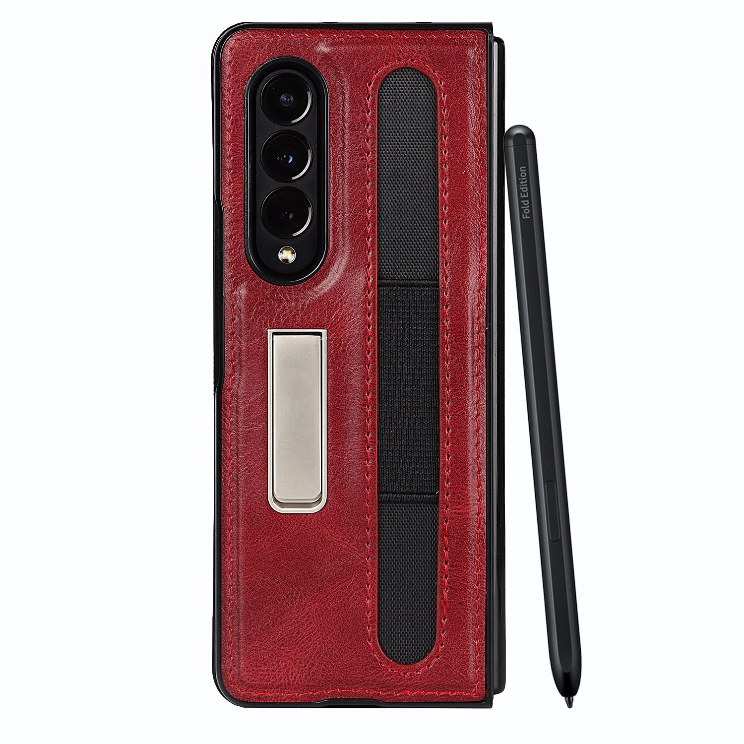 Samsung Galaxy Z Fold 3 Leather Case with S-Pen Holder ( S-pen Not Included) & Kickstand-popmoca-Mobile Phone Cases 