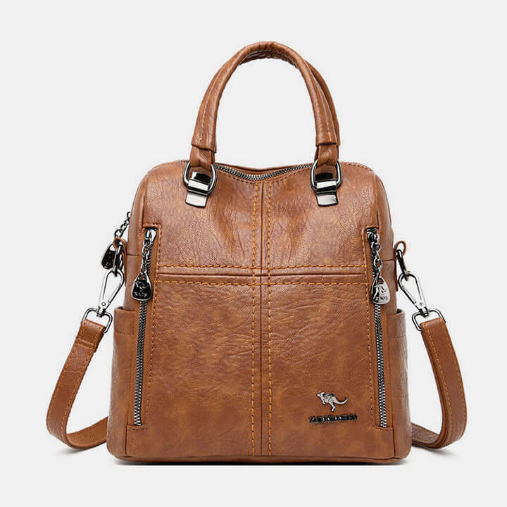 3-in-1 Genuine Leather Multifunctional Large Capacity Elegant Shoulder Bag Crossbody Bag Backpack