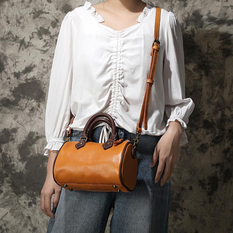 Eroica Retro Handmade Leather Boston Crossbody Handbag-popmoca-Crossbody Bags 