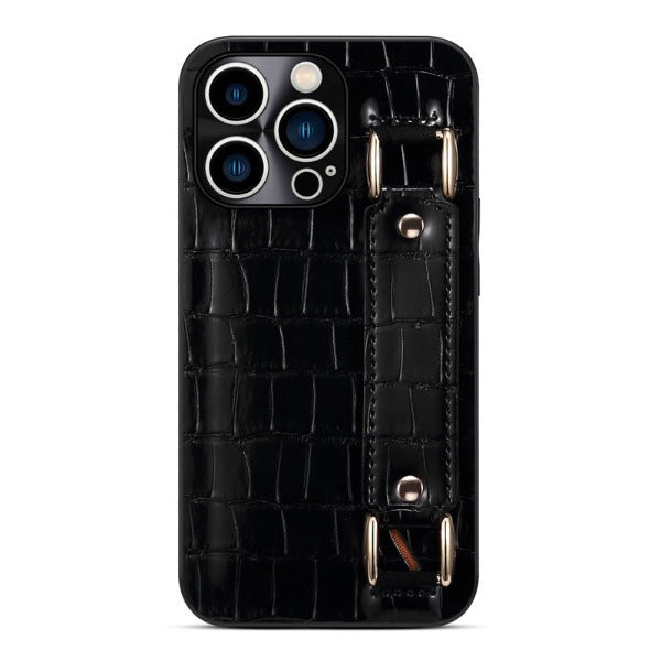 Crocodile Pattern Wrist Strap Protective Phone Case with Card Holder for iPhone