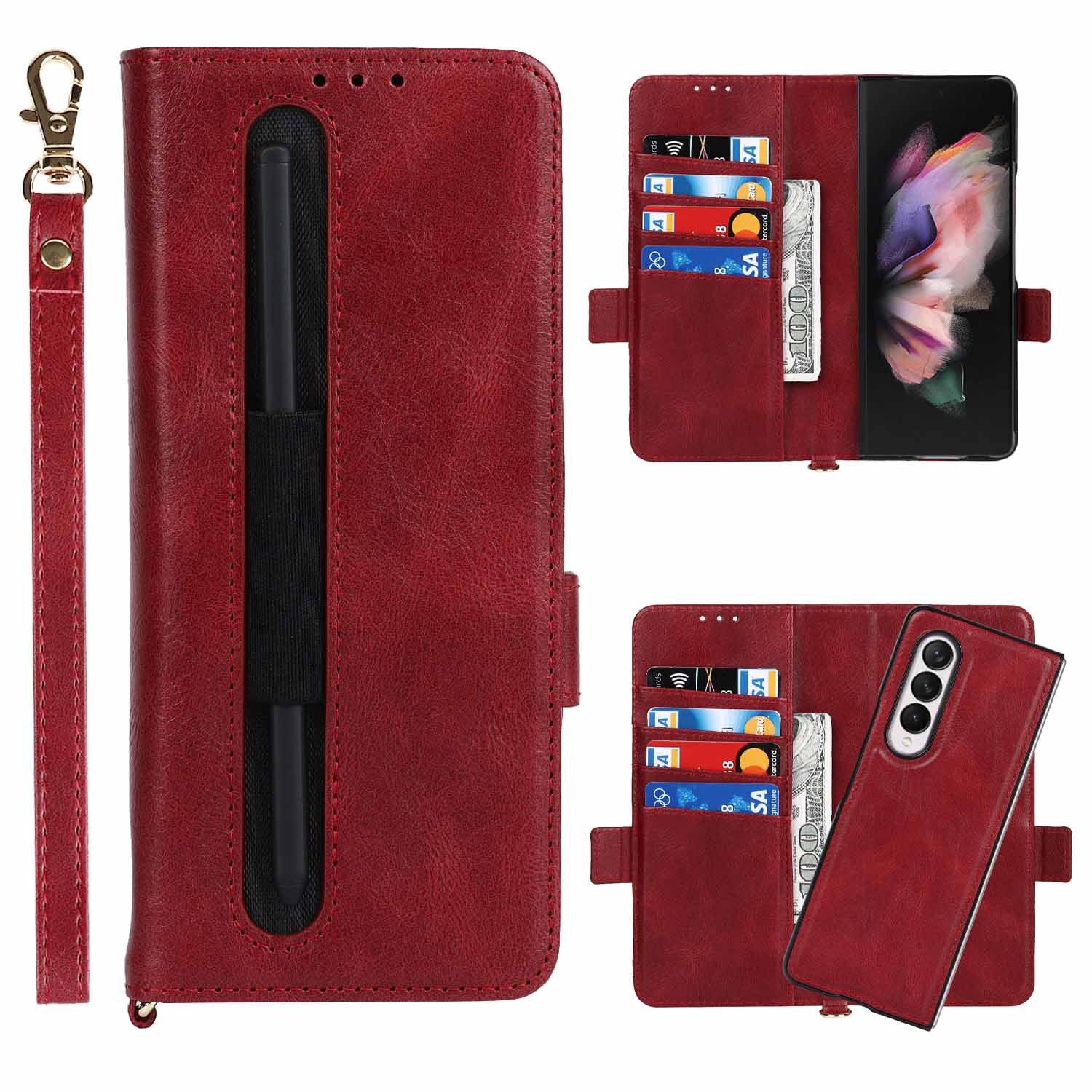 Samsung Galaxy Z Fold 3 Wristlet Phone Wallet Case with S Pen Holder & Card Holder (S-Pen is not Included)-popmoca-Phone Case Wallet 