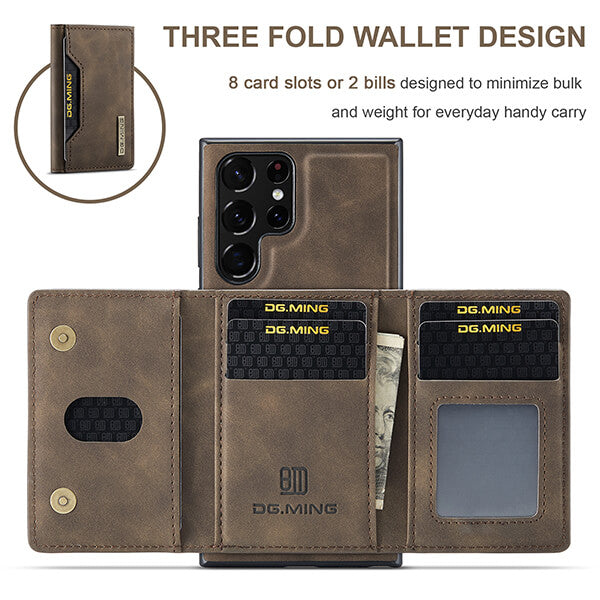 Samsung Galaxy S22, S22Plus, S22 Ultra Detachable Magnetic Protective 3 Fold Phone Wallet Case with Card Holder Kickstand