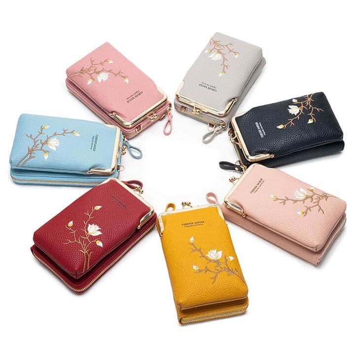 Large Capacity Multi-Funtional Embroidery Kiss Lock Phone Bag Cell Phone Wallet Purse- Vertical
