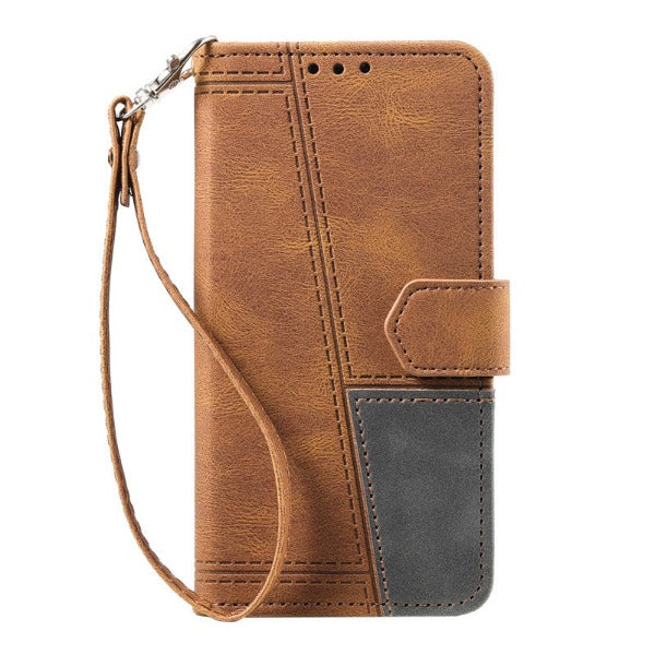 iPhone 13 Leather Cover With Flip Card Holder And Vintage Stitching