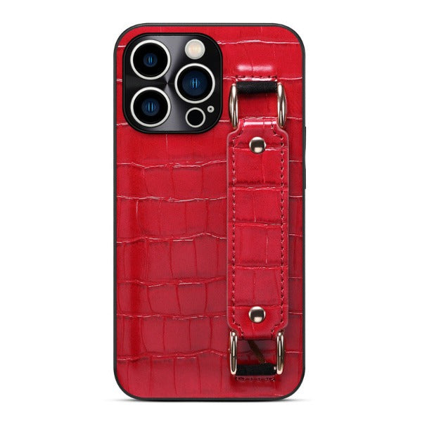 Crocodile Pattern Wrist Strap Protective Phone Case with Card Holder for iPhone