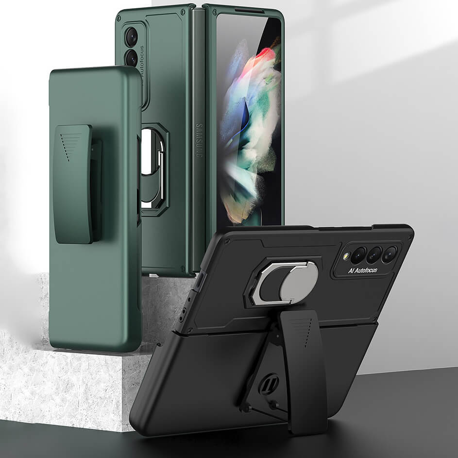 Samsung Galaxy Z Fold3 Armor Adjustable Kick Stand Phone Case with Belt Clip Holster