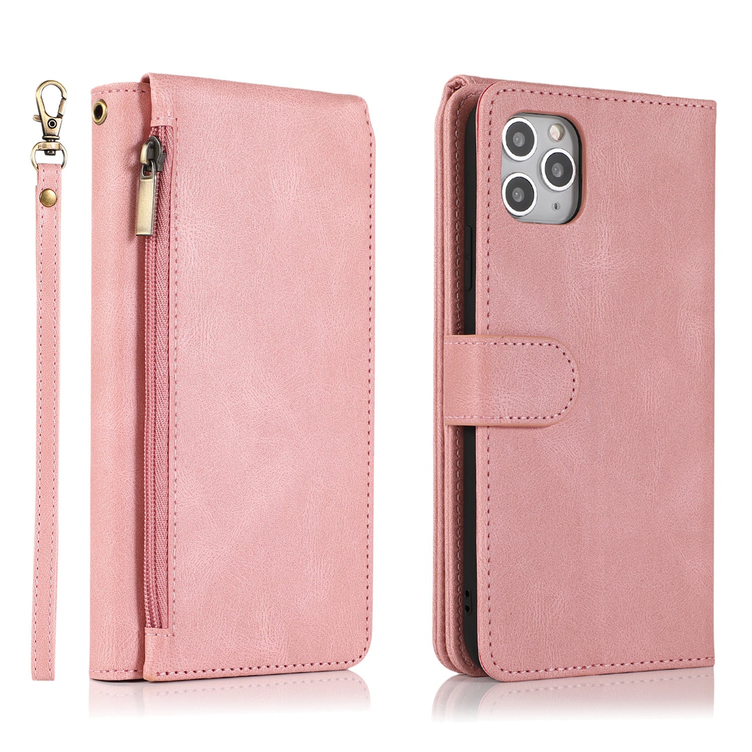 Protective Solid Color Multi Card Slots Phone Case Wallet with Built-in Kickstand for iPhone