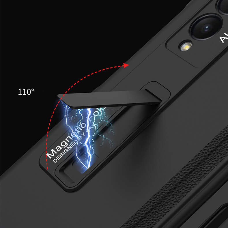 Samsung Galaxy Z Fold 3 Hinge Coverage Protective Case with Built-in Magnetic Kickstand PC Shockproof Cover