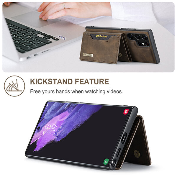 Detachable Magnetic Protective 3 Fold Phone Wallet Case with Card Holder Kickstand For Samsung Galaxy