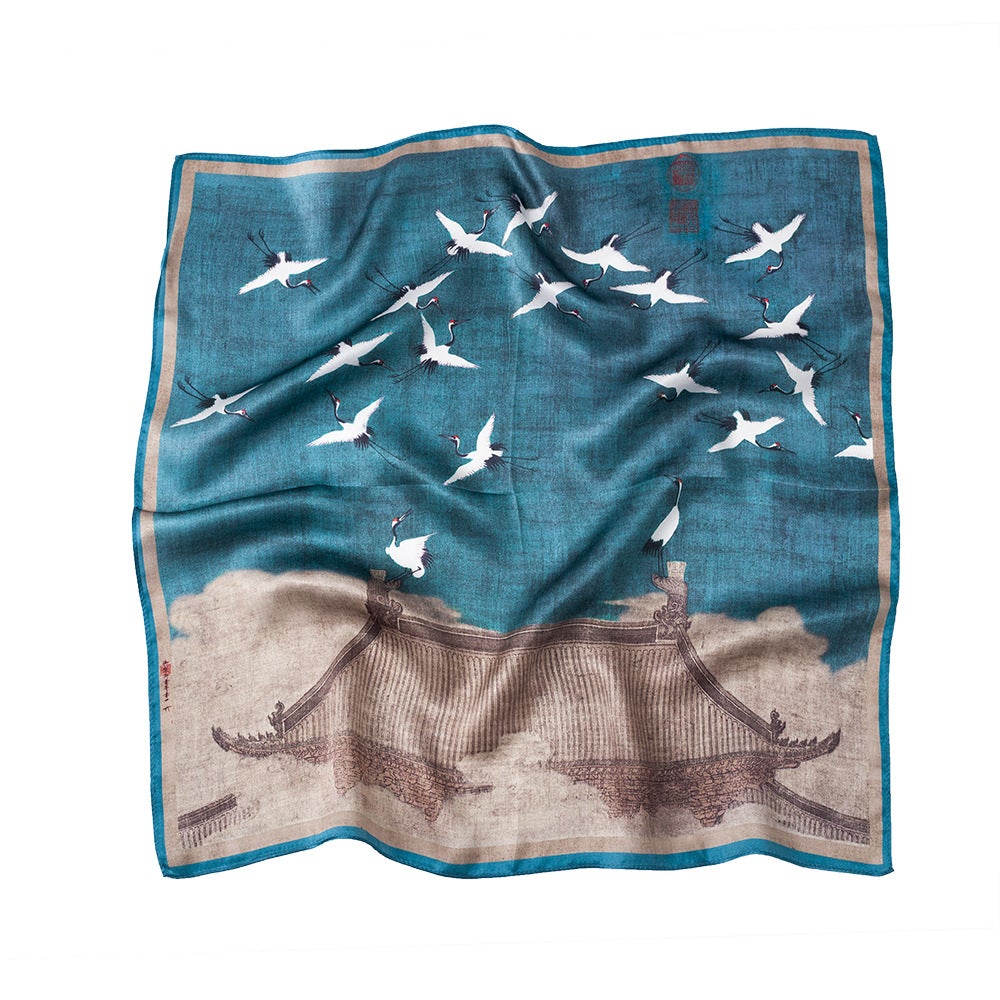 Silk Scarf- Crane-popmoca-silk scarf 