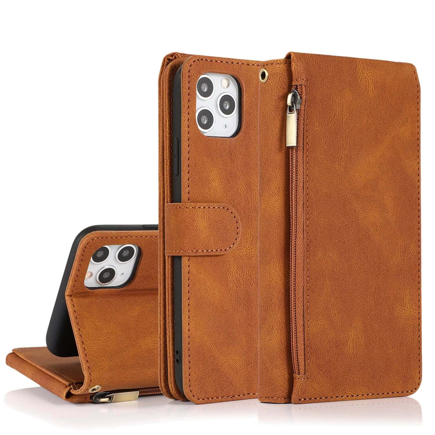 Protective Solid Color Multi Card Slots Phone Case Wallet with Built-in Kickstand for iPhone