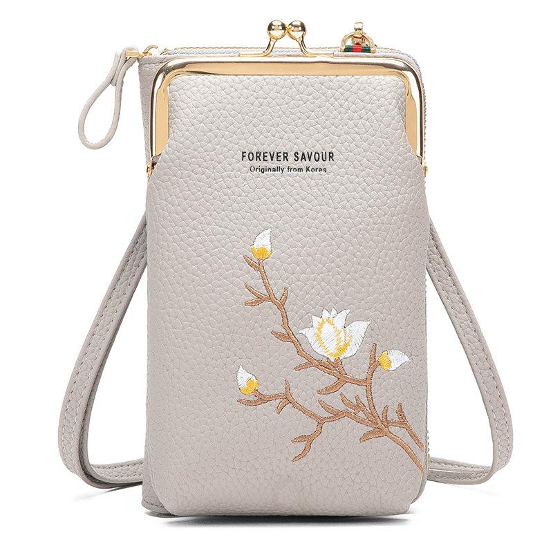 Large Capacity Multi-Funtional Embroidery Kiss Lock Phone Bag Cell Phone Wallet Purse- Vertical-popmoca-Crossbody Phone Bags 