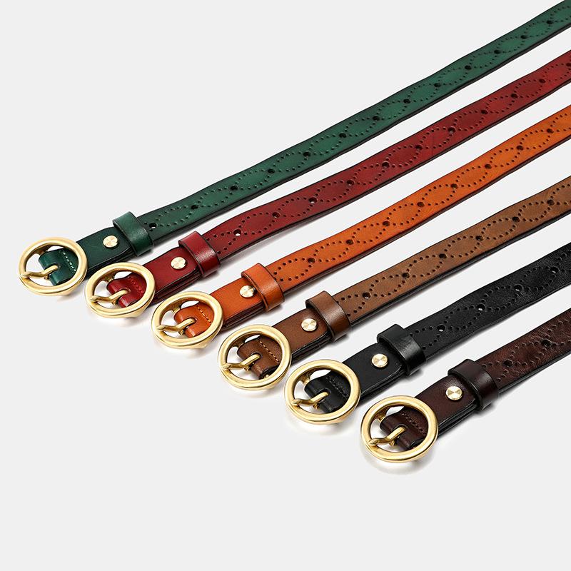 Aurelia-Women's Brass Buckle Hollow Leather Belt-popmoca-Belts 