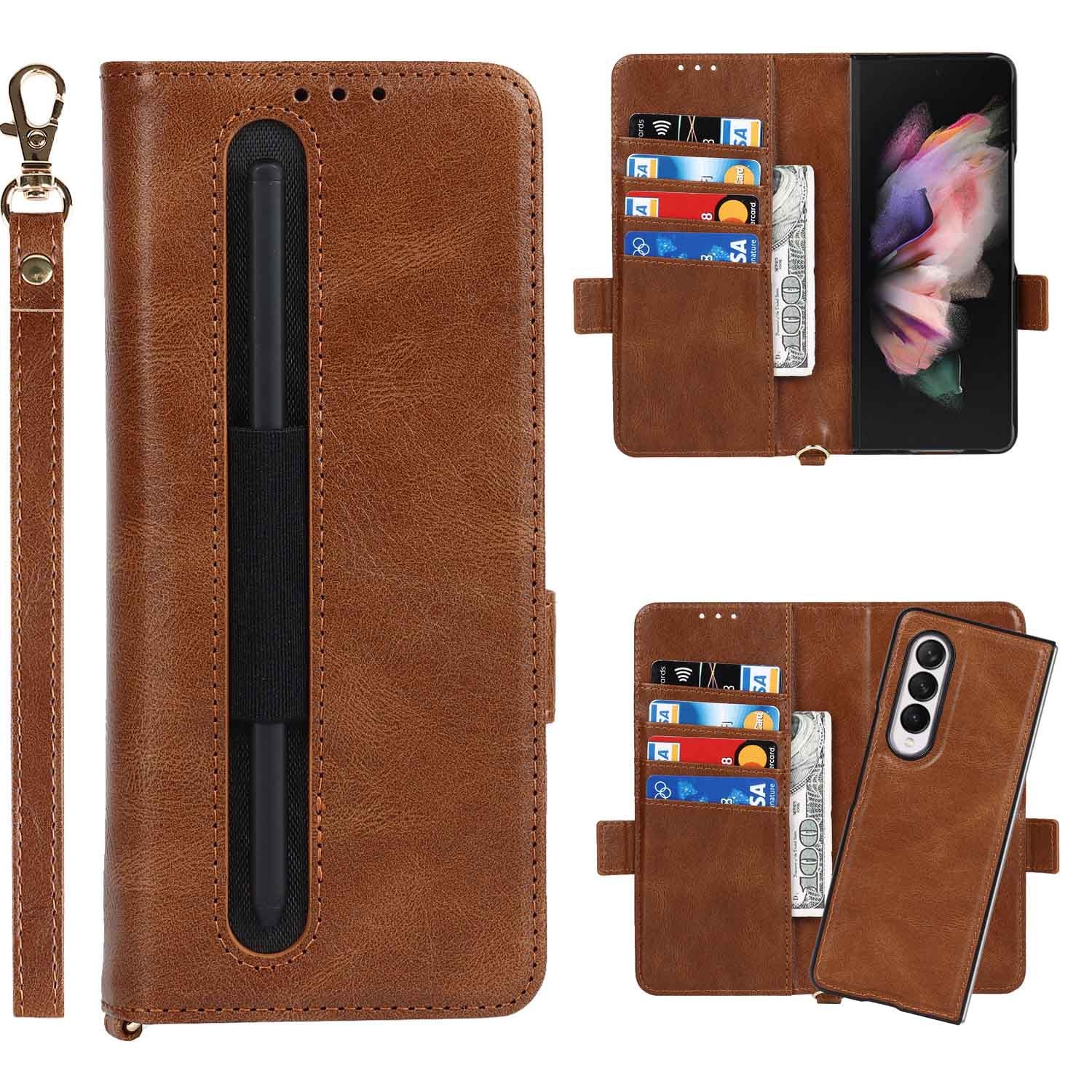 Samsung Galaxy Z Fold 3 Wristlet Phone Wallet Case with S Pen Holder & Card Holder (S-Pen is not Included)-popmoca-Phone Case Wallet 