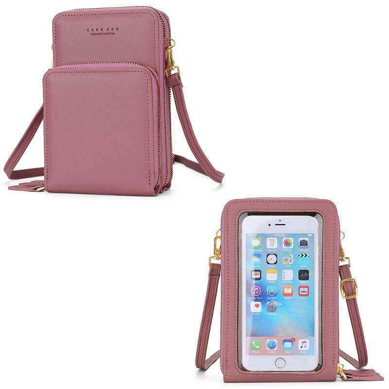 Tri-pocket Touch Screen Cell Phone Crossbody Phone Bag Wallet Cell