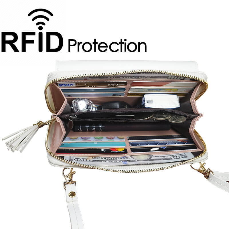 Mia Anti RFID Theft Crossbody Phone Bag Cell Phone Wallet Purse Light Lavender and Pearl White-popmoca-Crossbody Phone Bags 
