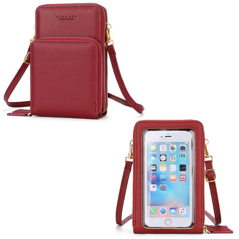 SUGU Triple Zip Saffiano Crossbody Bag For Women Cell Phone Purse