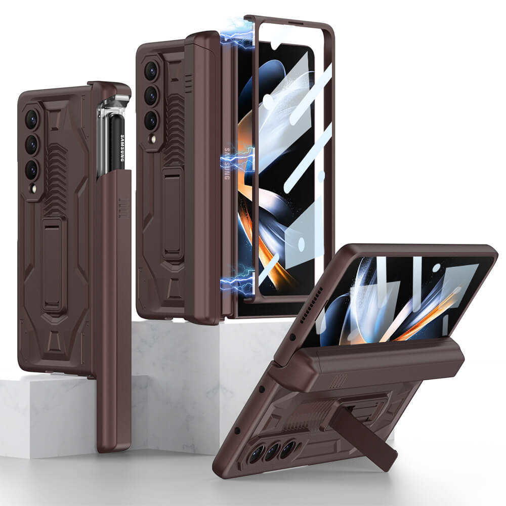 Samsung Galaxy Z Fold 4 Case With Sliding Cover Pen Box and Magnetic Hinge Protection