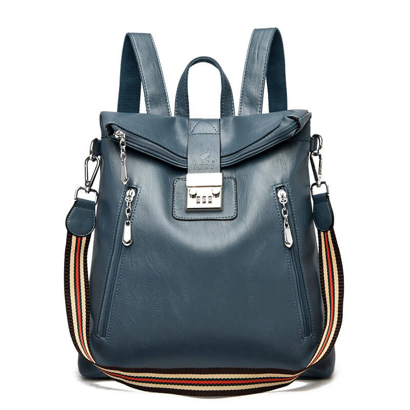 Anti theft Backpack Leather Women Shoulder Bag Popmoca, Blue