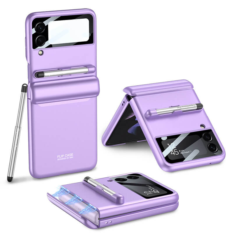 Samsung Galaxy Z Flip 3 Phone Case with Pen, Camera Screen Protector Magnetic Suction Hinge Protection