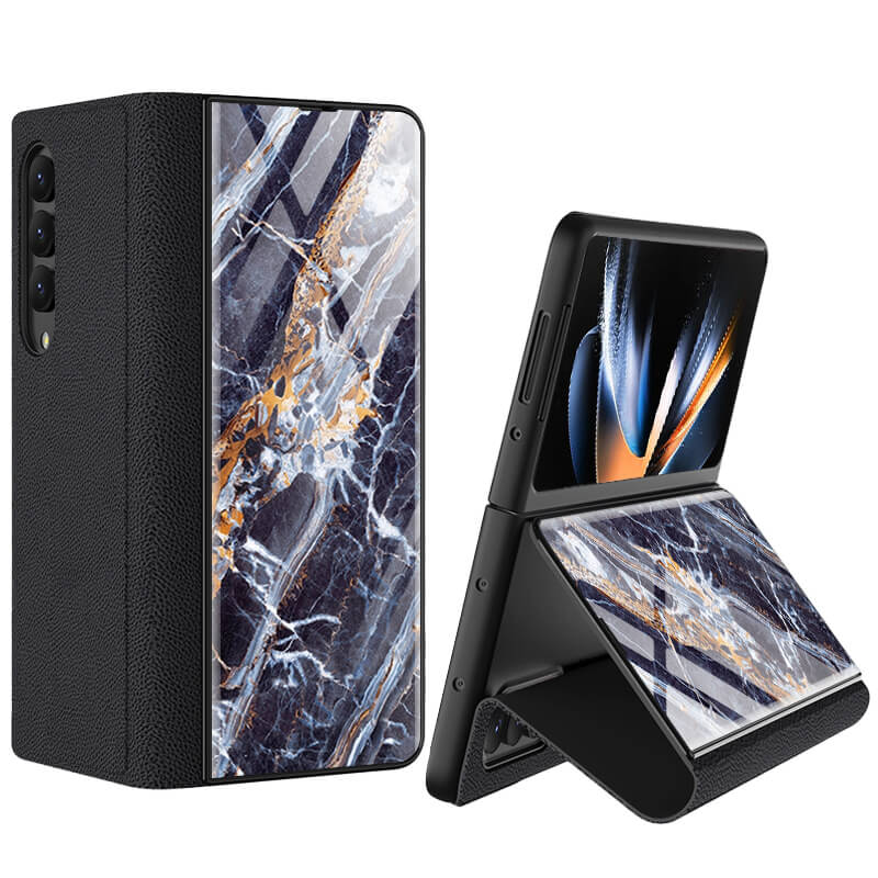 Samsung Galaxy Z Fold 3 Marble Print Full Body Cover Hinge Protection Case