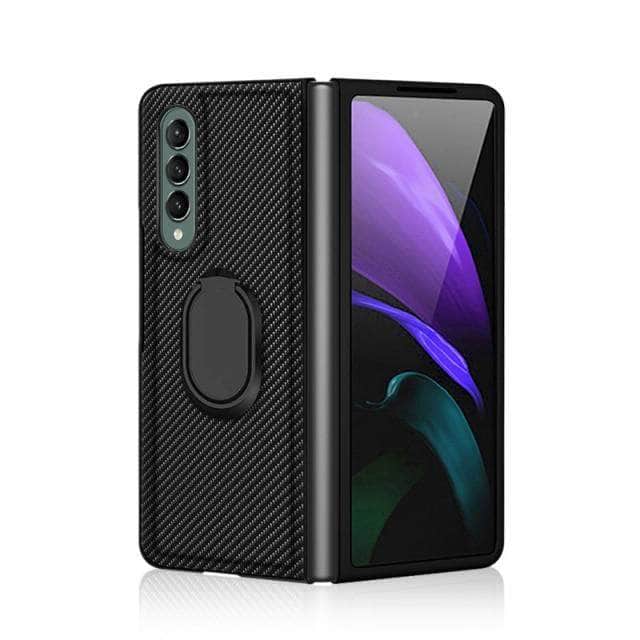 Carbon Fiber Texture Galaxy Z Fold 3 Case with Ring Bracket Kickstand-popmoca-Mobile Phone Cases 