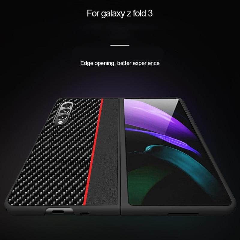 Galaxy Z Fold 3 Carbon Fiber Texture Leather Cover-popmoca- 