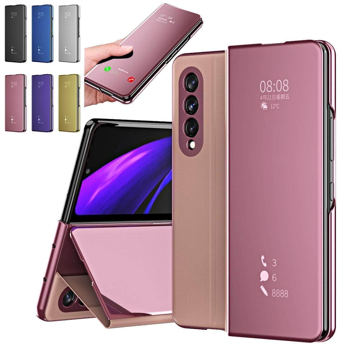 Samsung Galaxy Z Fold 3 Mirror Clear View Case With Flip Stand