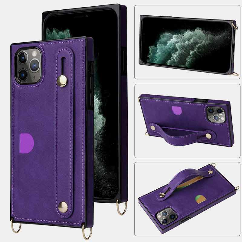 Protective Crossbody Phone Case with Card Holder and Wrsit Band For Samsung