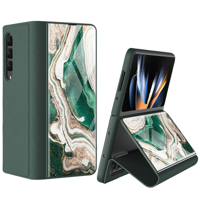 Samsung Galaxy Z Fold 3 Marble Print Full Body Cover Hinge Protection Case