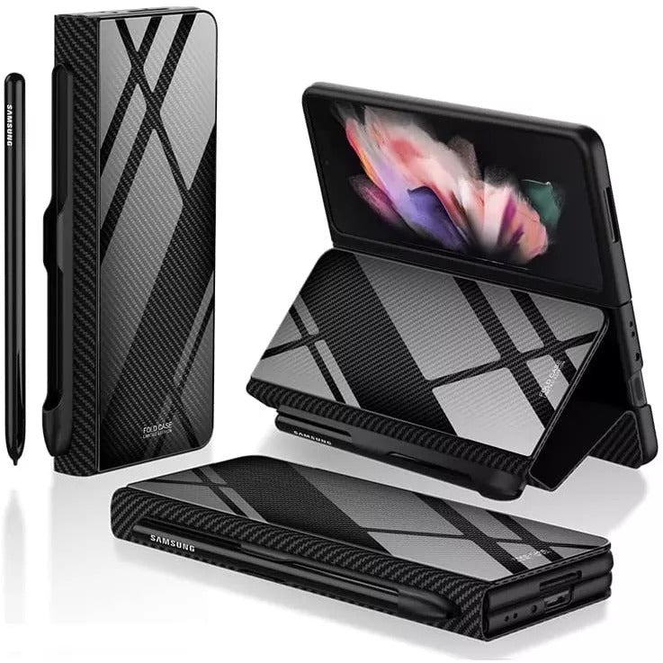 Anti-Fall Case For Samsung Galaxy Z Fold 3 Case W22 Luxury Shockproof Cover  For Samsung Fold3 Full Coverage With Pen Holder