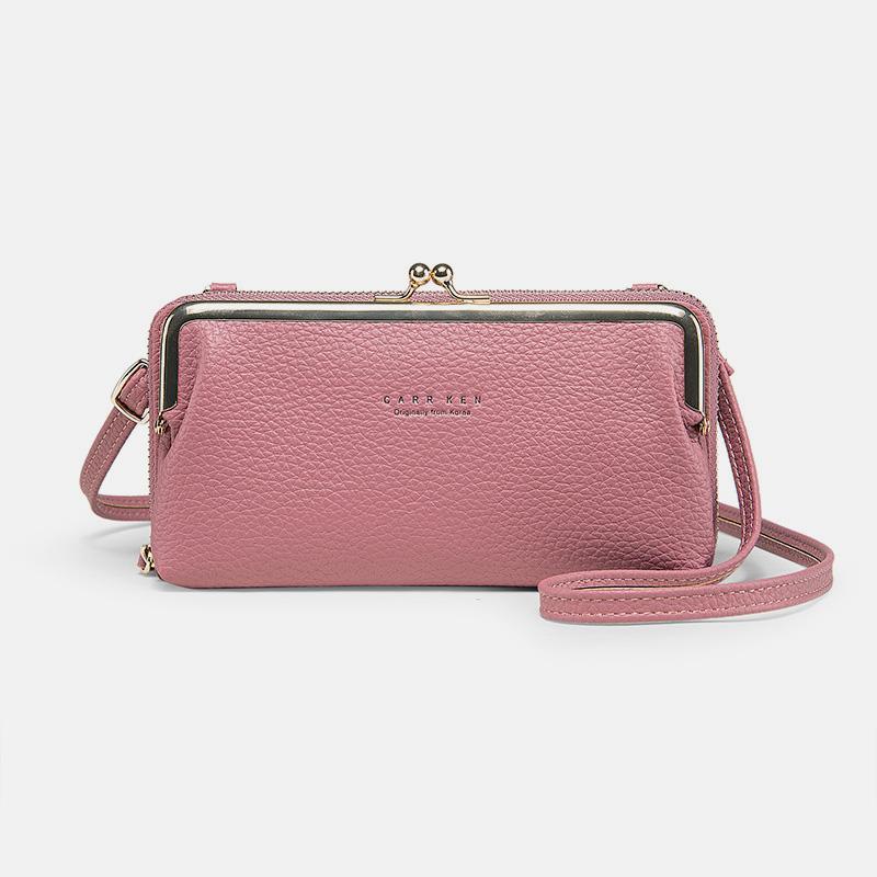 Leather Bubblegum pink smart cell purse bag Leather purse crossbody built  in wallet, open smart phone pocket, fully adjustable strap