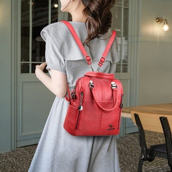 Women PU Leather Handbag Shoulder Bags Travel Backpack-popmoca-Backpacks 