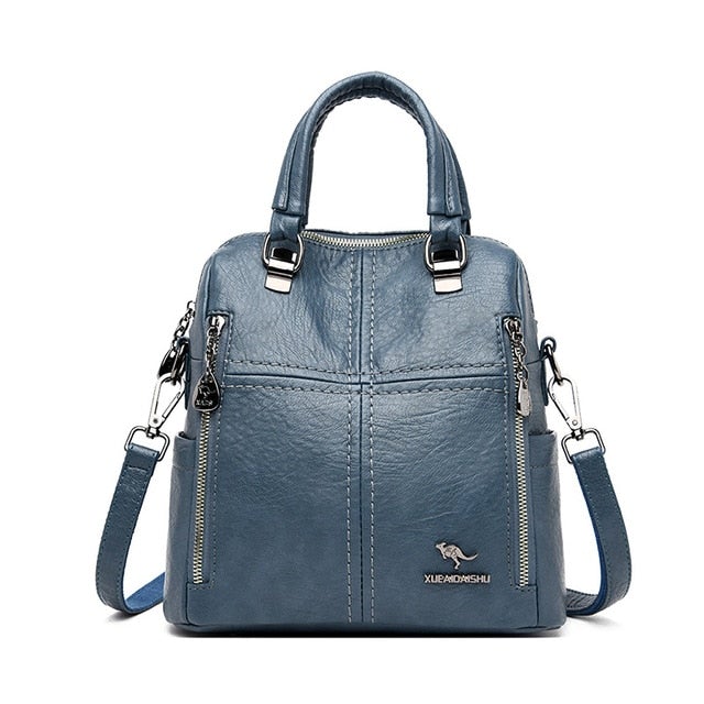 Women PU Leather Handbag Shoulder Bags Travel Backpack-popmoca-Backpacks 