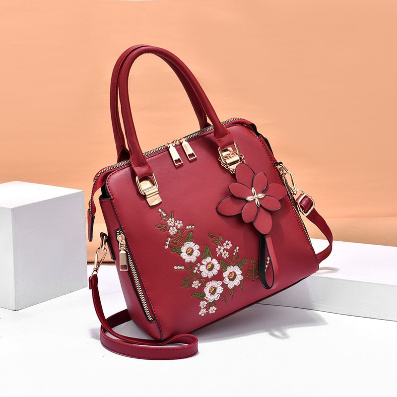 Women Leather Flower Handbags Messenger Bag Shoulder bags-popmoca-Handbags 
