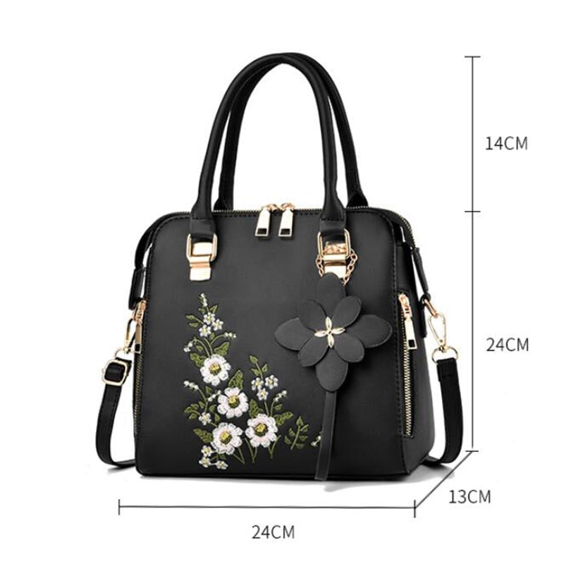 Women Leather Flower Handbags Messenger Bag Shoulder bags-popmoca-Handbags 