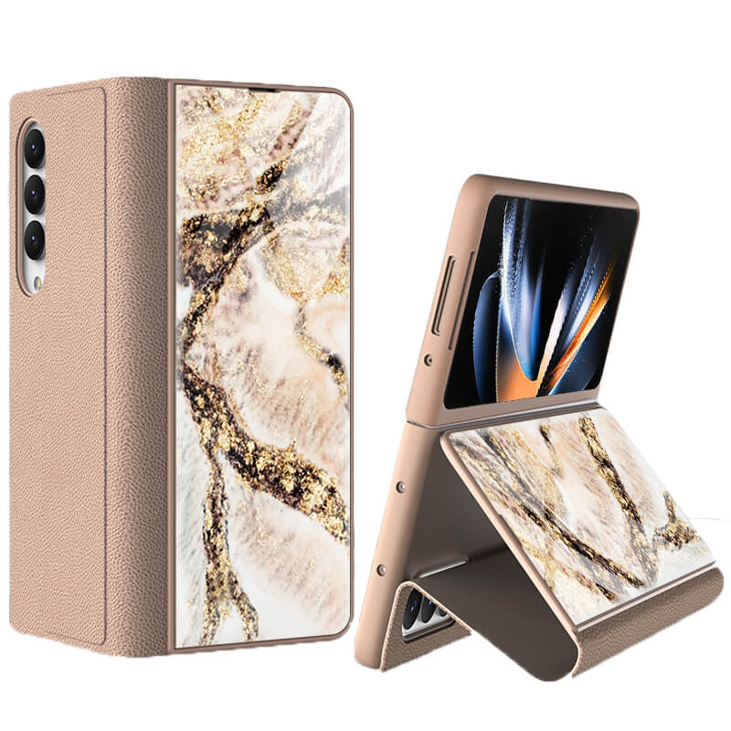 Samsung Galaxy Z Fold 4 Marble Print Full Body Cover Hinge Protection Case